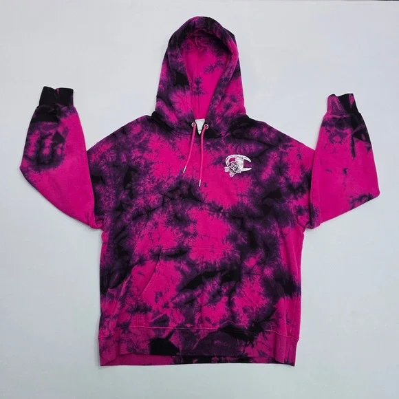 Champion Womens Pink Black Tie Dye Hoodie Sweatshirt XL Rose Logo - Picture 1 of 13